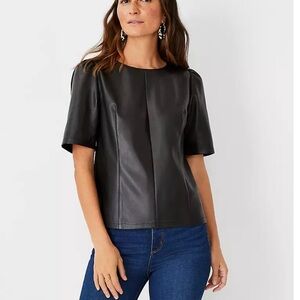 Faux leather puff sleeve top